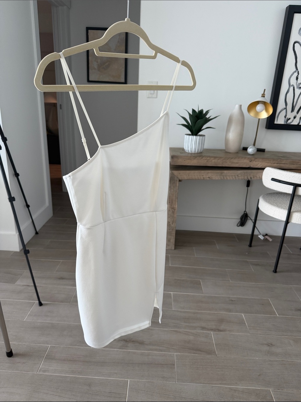 Elegant One-Shoulder Cream Mini Dress